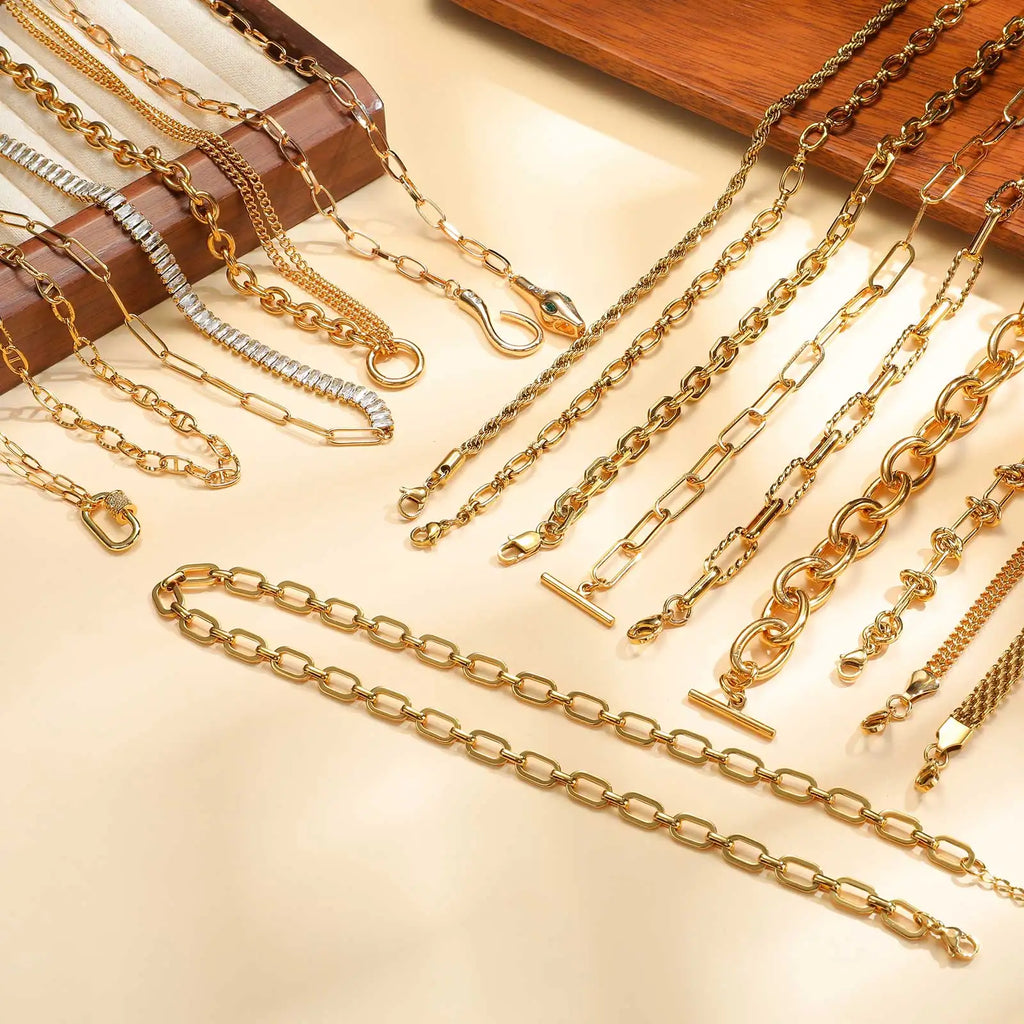 Chunky Gold Plated Link Necklace for Women Stainless Steel