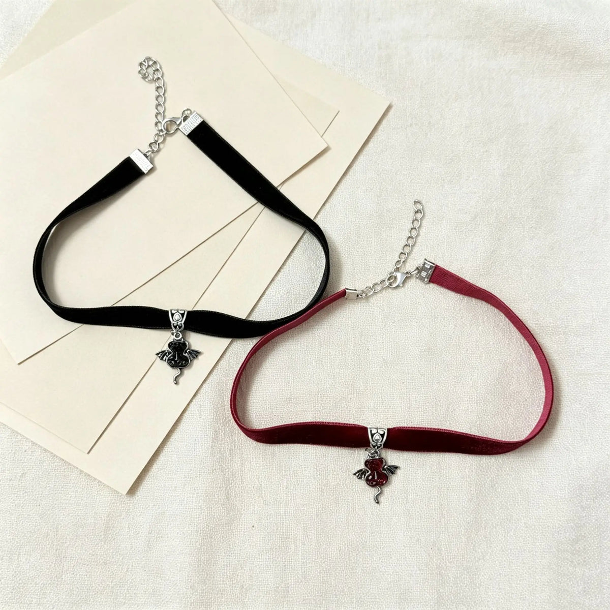 Gothic Black Velvet Choker Little Demon Bat Charm Pendant Necklace