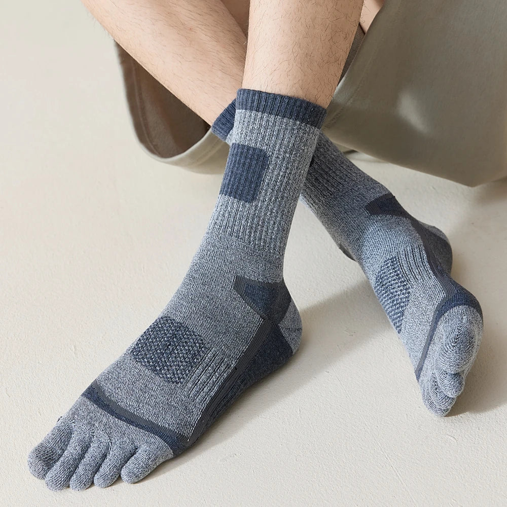 3 Pairs Fleece Toe Socks Men Autumn Winter Warm Five Finger Socks Man High Quality Cotton Sports Crew Socks Running
