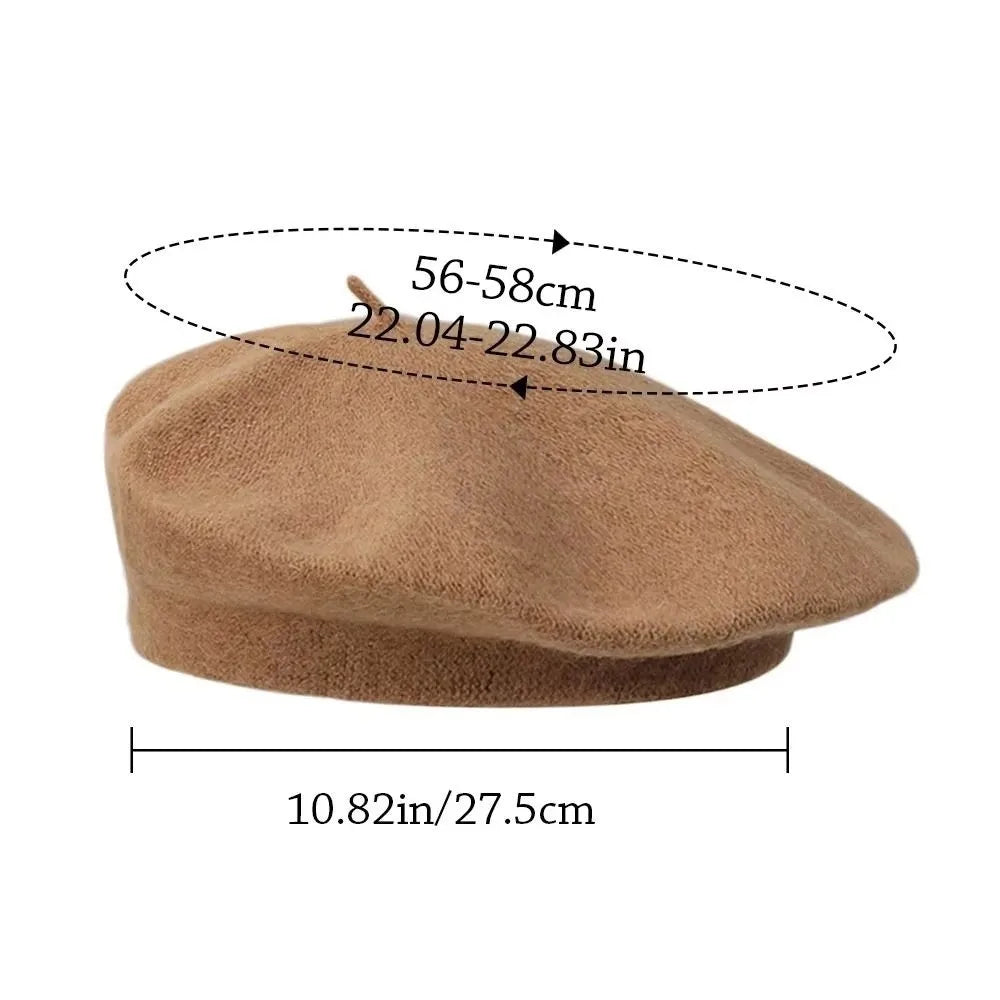Elegant Solid Color Beret Hat Knitted Soft Wool Painter Hat Warm