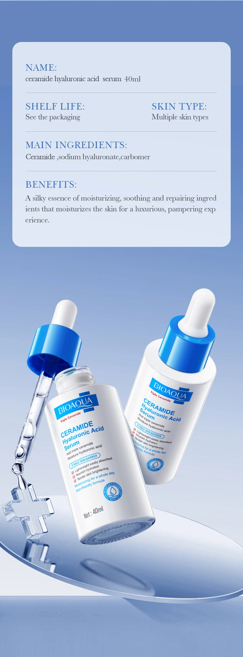 BIOAQUA Ceramide Hyaluronic Acid Serum for Face Moisturizing Anti Wrinkles Anti-aging Whitening Facial Essence Skin Care