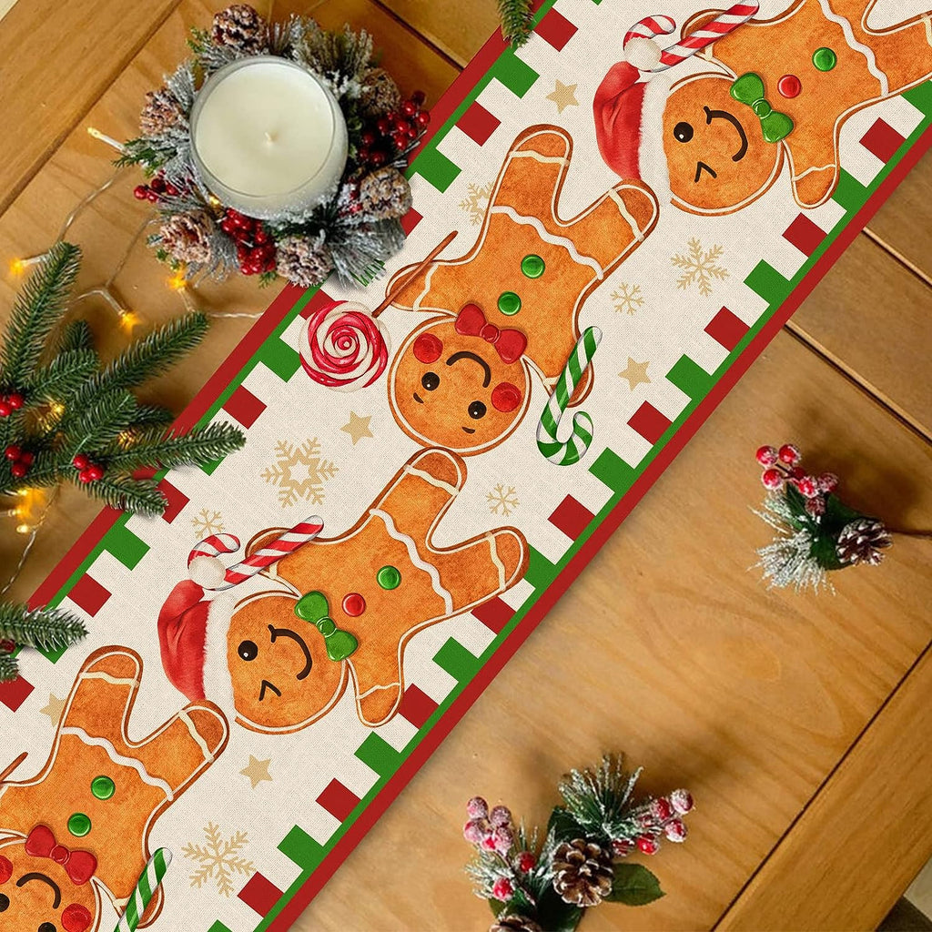 Christmas Gingerbread Man Linen Table Runners Kitchen Table Decor Xmas Santa Snowflake Dining Table Runners Christmas Decoration