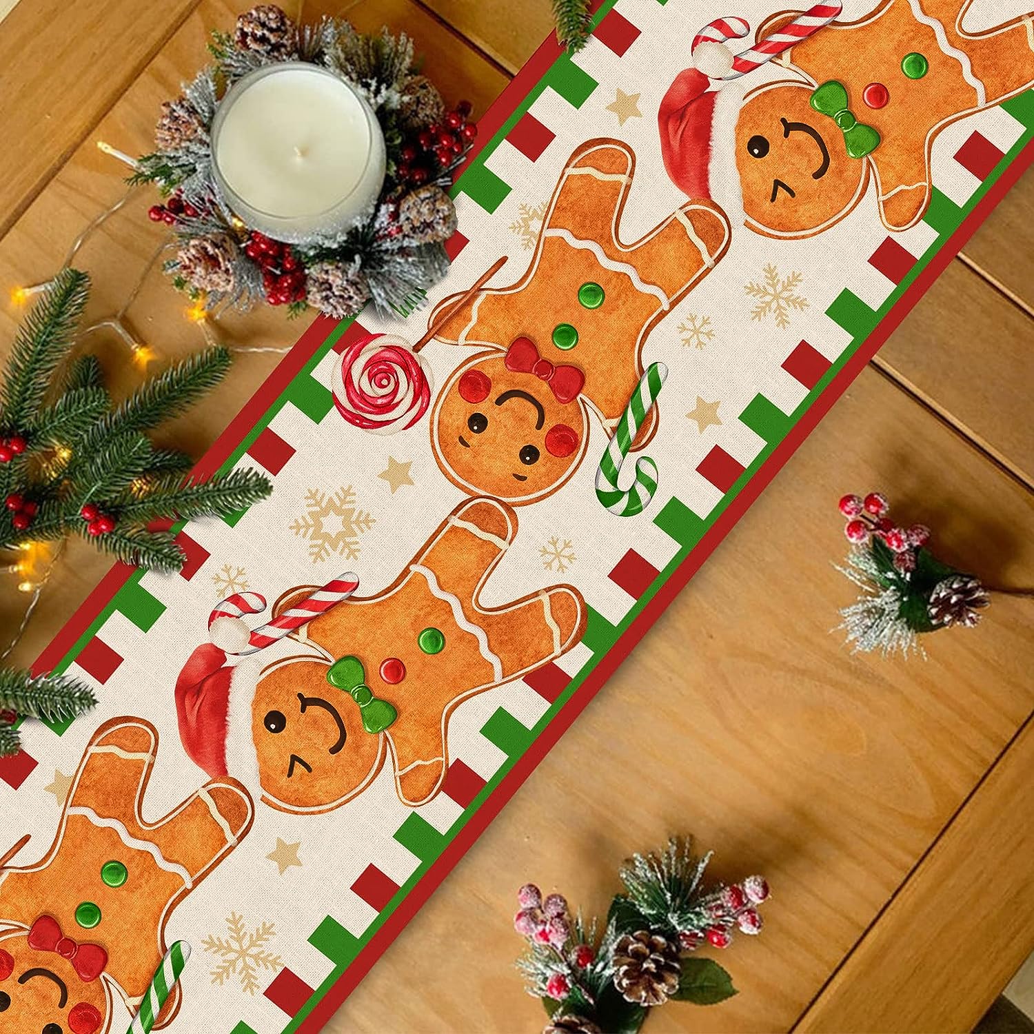 Christmas Gingerbread Man Linen Table Runners Kitchen Table Decor Xmas Santa Snowflake Dining Table Runners Christmas Decoration