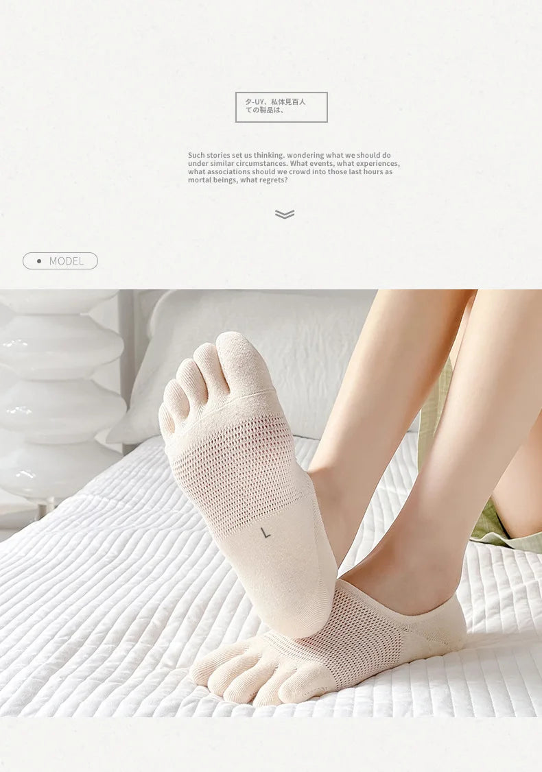 5 Pairs Summer Mesh Toe Socks Women Low Cut Toe Socks with Separate Fingers No-show Slipper Invisible Socks Five Finger
