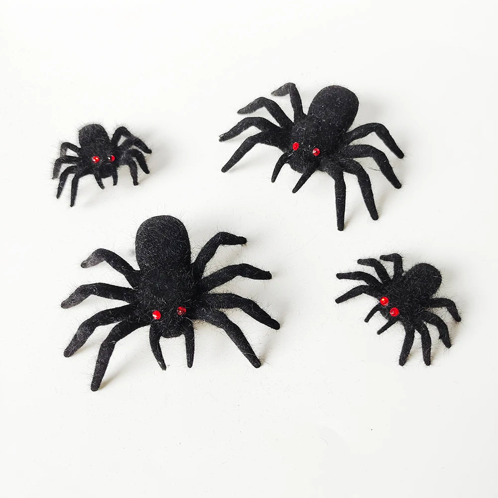 Halloween Plush Spiders Artificial Big Small Black Spider Ornaments Halloween Party Decoration Fake Horror Props Supplies