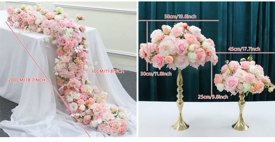 White Wedding Backdrop Decor Rose Floor Flower Runner Event Table Centerpieces Ball Pink Floral Strip Arrangement Party Props