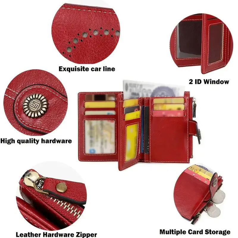 RFID Anti-Theft Retro Wallet for Women, Multi-Card Zipper, Zipper Buckle, Fashion Coin Wallet, Multi-functional Short Wallet