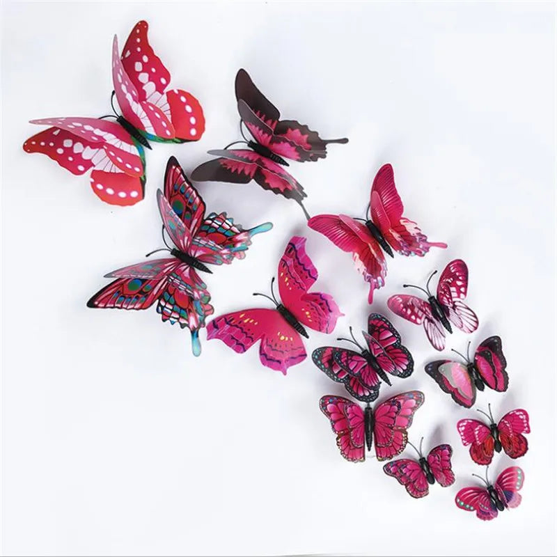 12Pcs 3D Double Layer Butterfly Wall Sticker on The Wall for Home Decor DIY Butterflies Fridge Magnet Stickers Room Decoration
