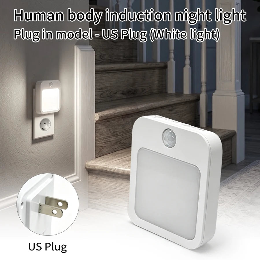 LED Lights Motion Sensor Cabinet Night Light Plug into Wall Dimmable Bedroom Lamps Bathroom Hallway Stairs Closet Kitchen Light
