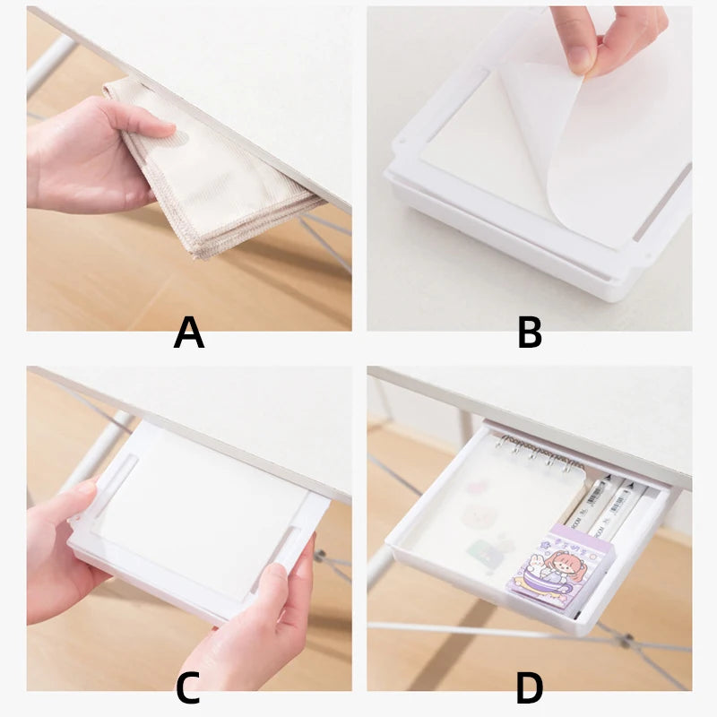  Invisible Under The Desk Storage Box Pull Out Storage Table Shelf Hanging Under Desk Drawer Large Capacity Undertable Drawer