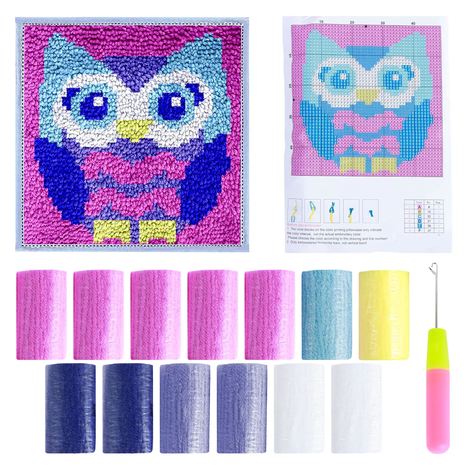 DIY Carpet Embroidery Set with Printed Pattern Cartoon Latch Hook Rug Kits for Adults Beginners Kids Crochet Needlework Crafts