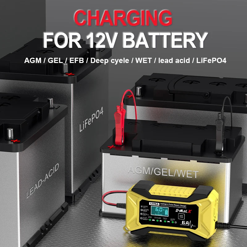 12V 6A Car Battery Charger Pulse Repair LiFePO4 14.6V