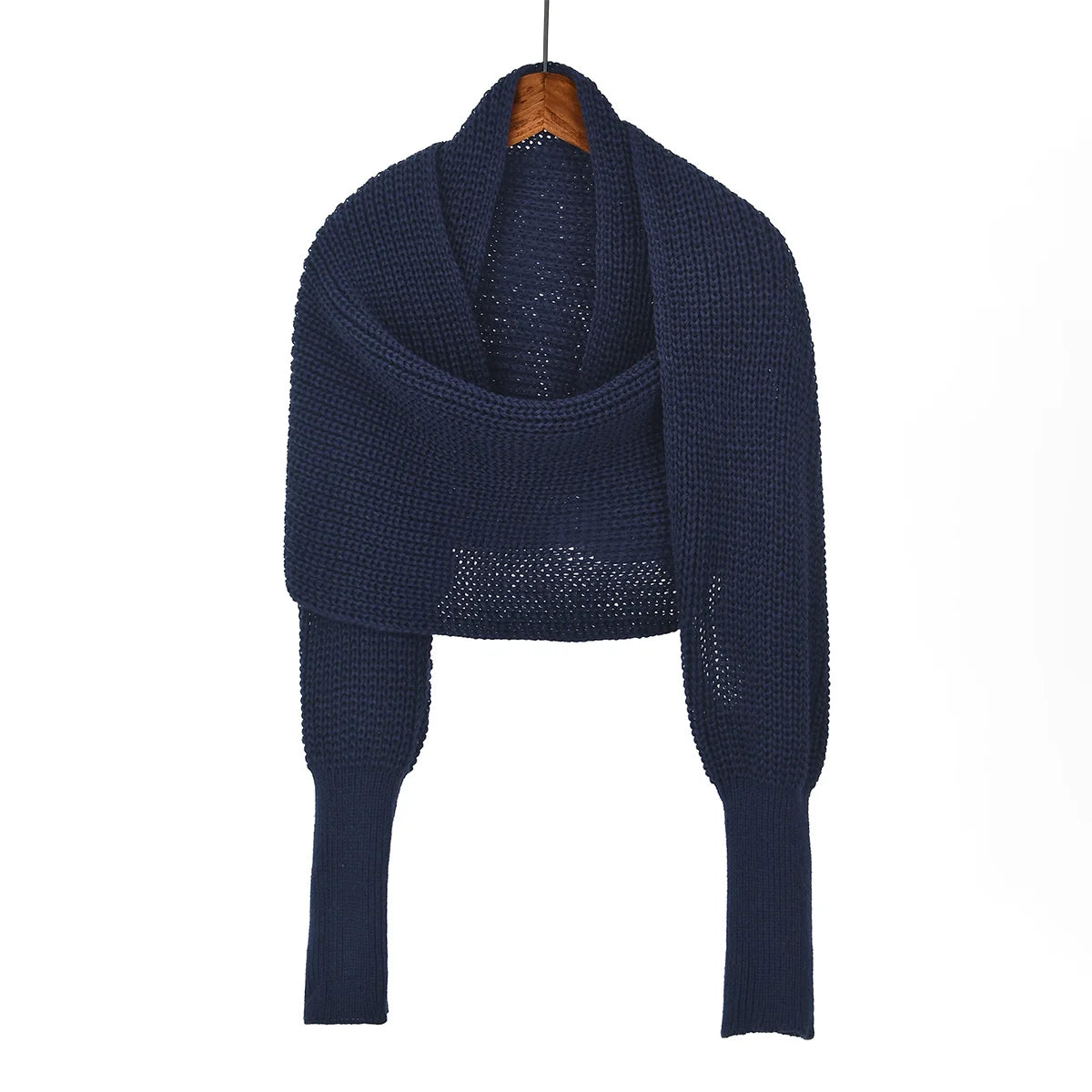 Woman Knitted Shawl Scarf With Long Sleeve Autumn Winter Outdoor Warm Soft Windproof Hollow Out Crop Top Shawl Scarf 210*33cm
