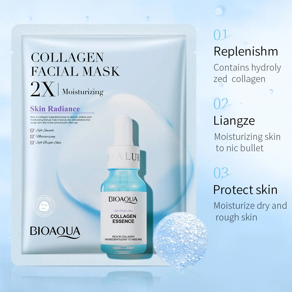 10pcs BIOAQUA Centella Collagen Face Mask Moisturizing Refreshing Sheet Masks Hyaluronic Acid Facial Mask Skin Care Products