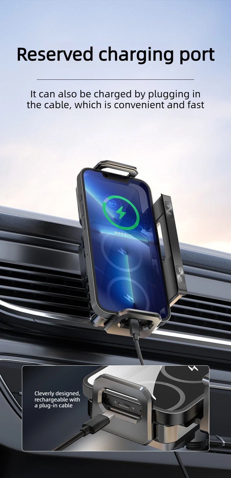 Dual Coil Foldable Car Wireless Charger Universal 90° Rotation Phone Mount Fast Clamping Rotation Fold Phone Car Charging Mount