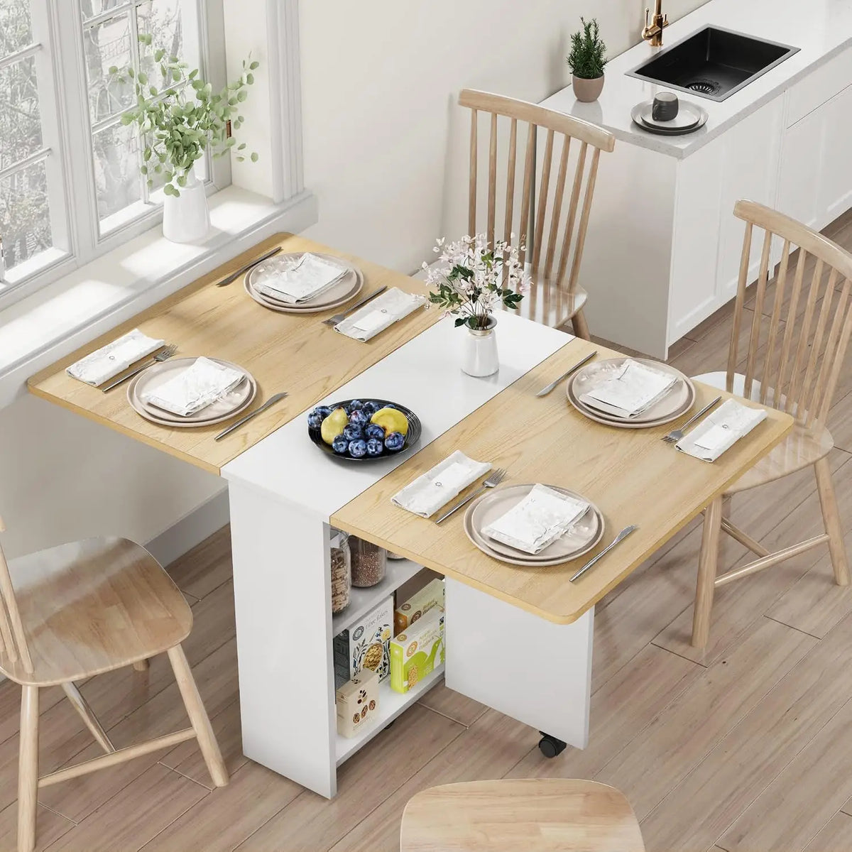 Garvee Modern Dining Tables with Drop Leaf 2 Storage