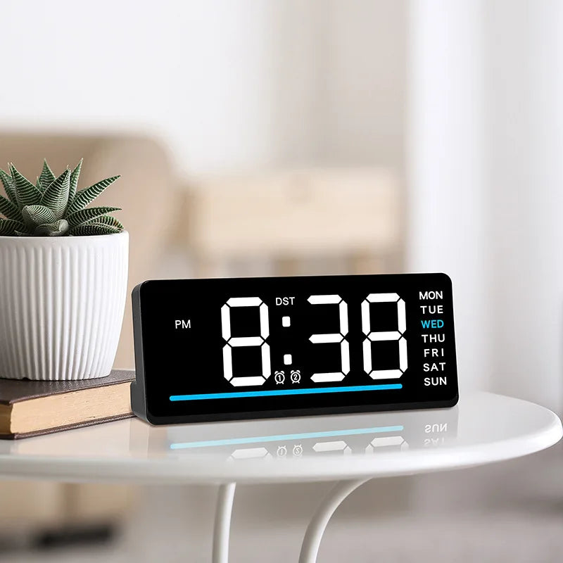 USB Powered Digital Alarm Clock TEMP Date Week Dual Alarm 5 Levels Brightness Snooze Table Clock 12/24H Night Mode LED Clock