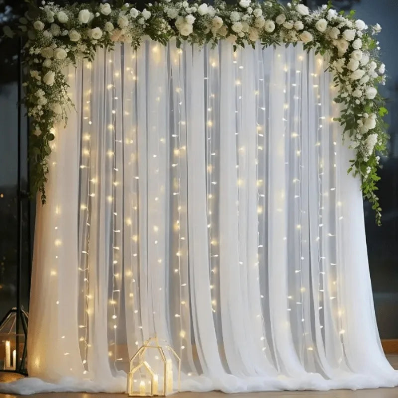 3M LED White Tulle Backdrop Curtains with Light Decoration