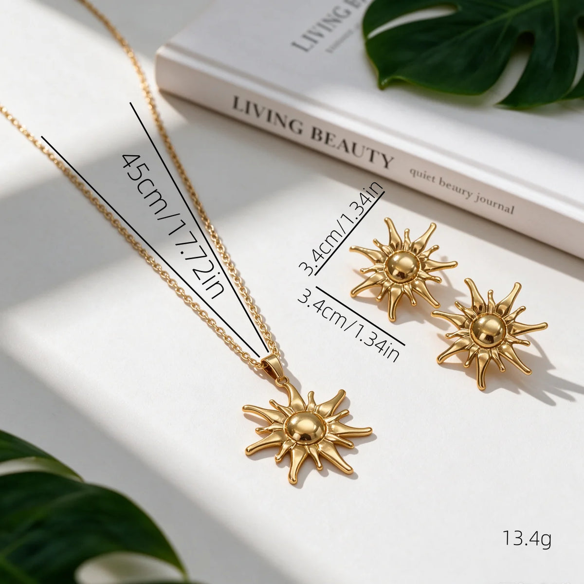 1Set Retro French Glossy Polished Stainless Steel Sunflower Pendant