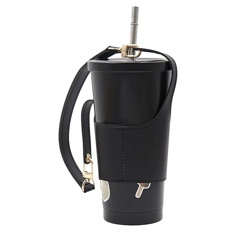 Portable Leather Cup Cover Pouch Water Bottle Sleeve Bag Leather Carrying Strap Insulating Cups Milk Tea Coffee Cups Accessories
