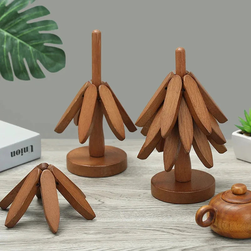 Creative Wooden Tree Folding Trivet Stand Heat Resistant Pot