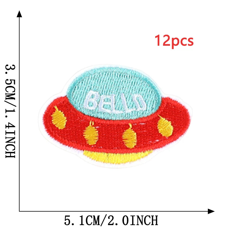 12pcs Lot Patches For Clothing Kids Boys Space Bulk Star UFO With Iron On Embroidered Diy Naszywka Thermal Parches Designer Sew