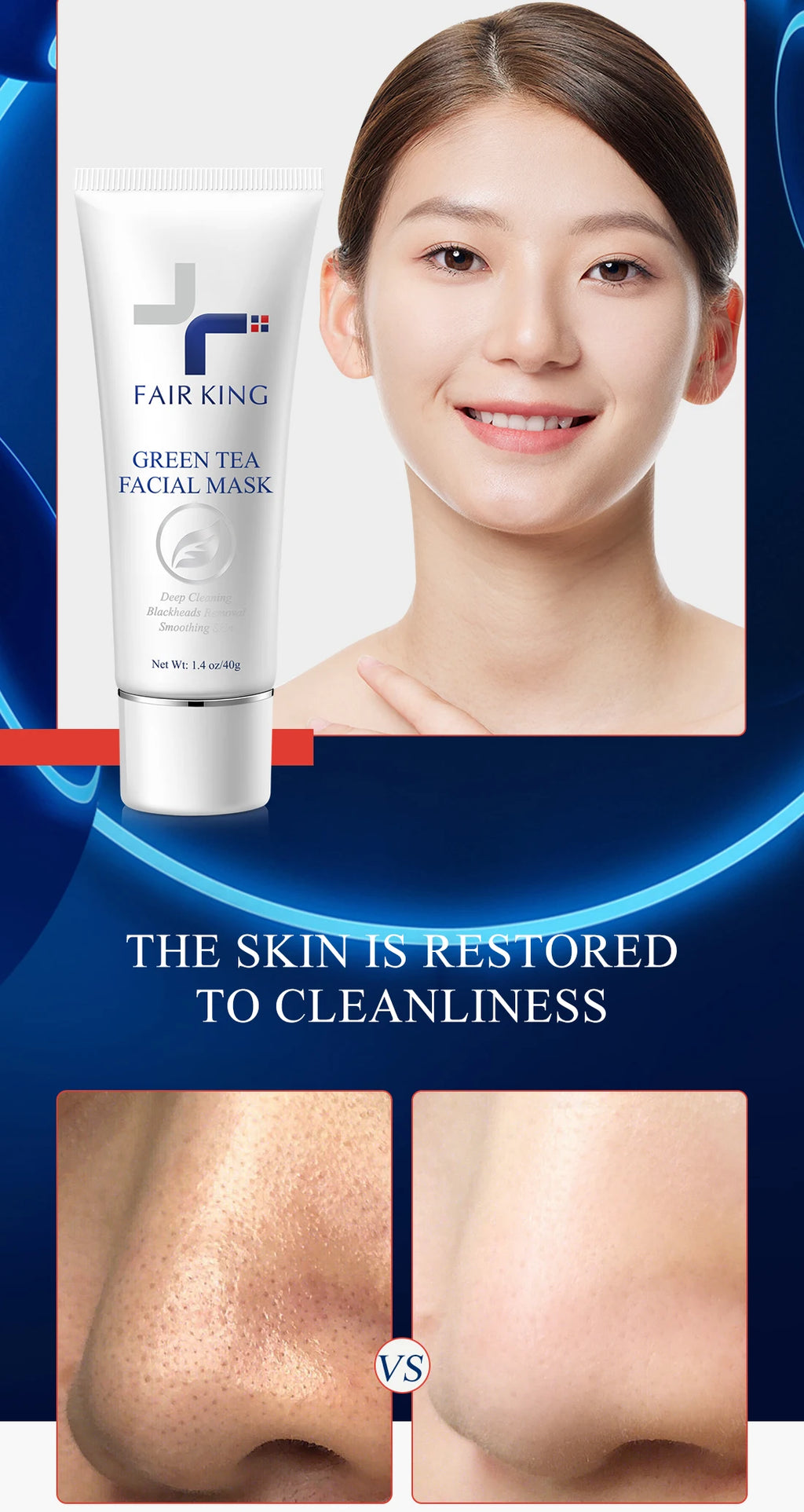 FAIR KING Green Tea Mask Blackhead Nose Oil Control Mask Deep Pore Cleansing Dirt and Blackhead Removal Skin Care Smooth 40g