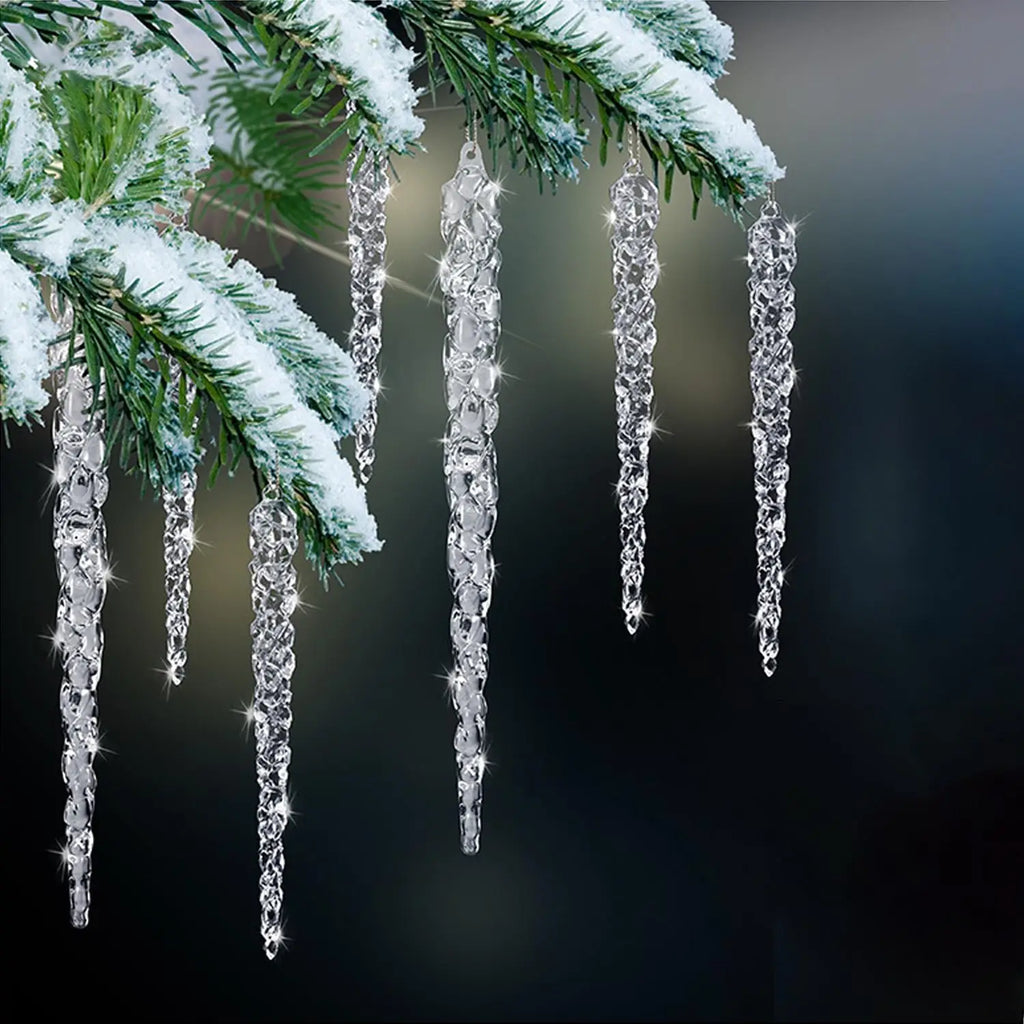 12/48pc 13cm Christmas Icicle Ornaments for Christmas Tree Hanging Crystal Christmas Pendants 5.1" Clear Icicles Xmas Home Decor