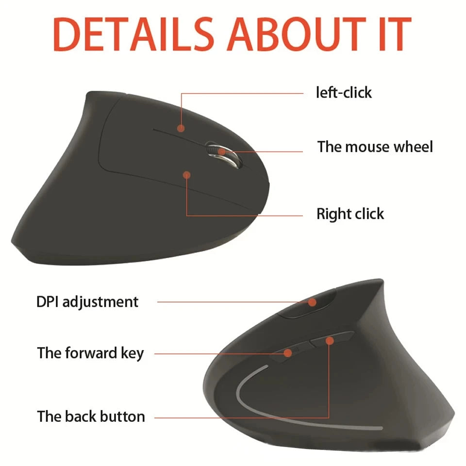 Vertical Wireless USB Mouse Ergonomic Rechargeable Portable PC Gamer