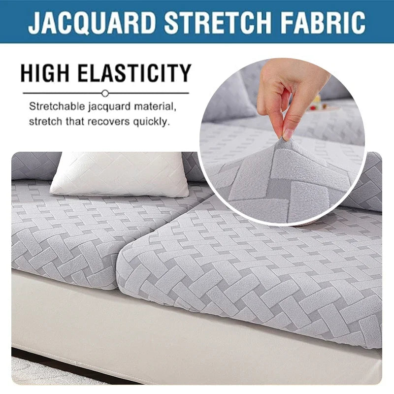 Solid-Color Interwoven Jacquard Sofa Cushion Covers Modular Sofa Set Removable Stretch Spandex Sofa Covers For Office Decor