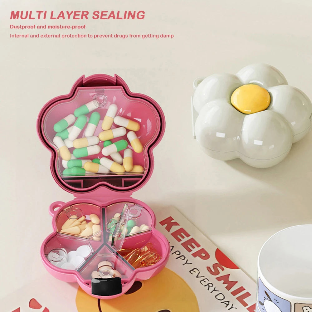 Cute Flowers Storage Box Pendant Dopamine with Dividers Jewelry Case Waterproof Plastic Medicine Box Travel