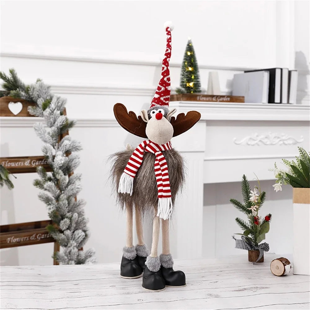 Christmas Large Standing Elk Dolls Navidad Figurine Ornaments With Lights Reindeer For Xmas Kid Gift 2023 New Year Home Decor
