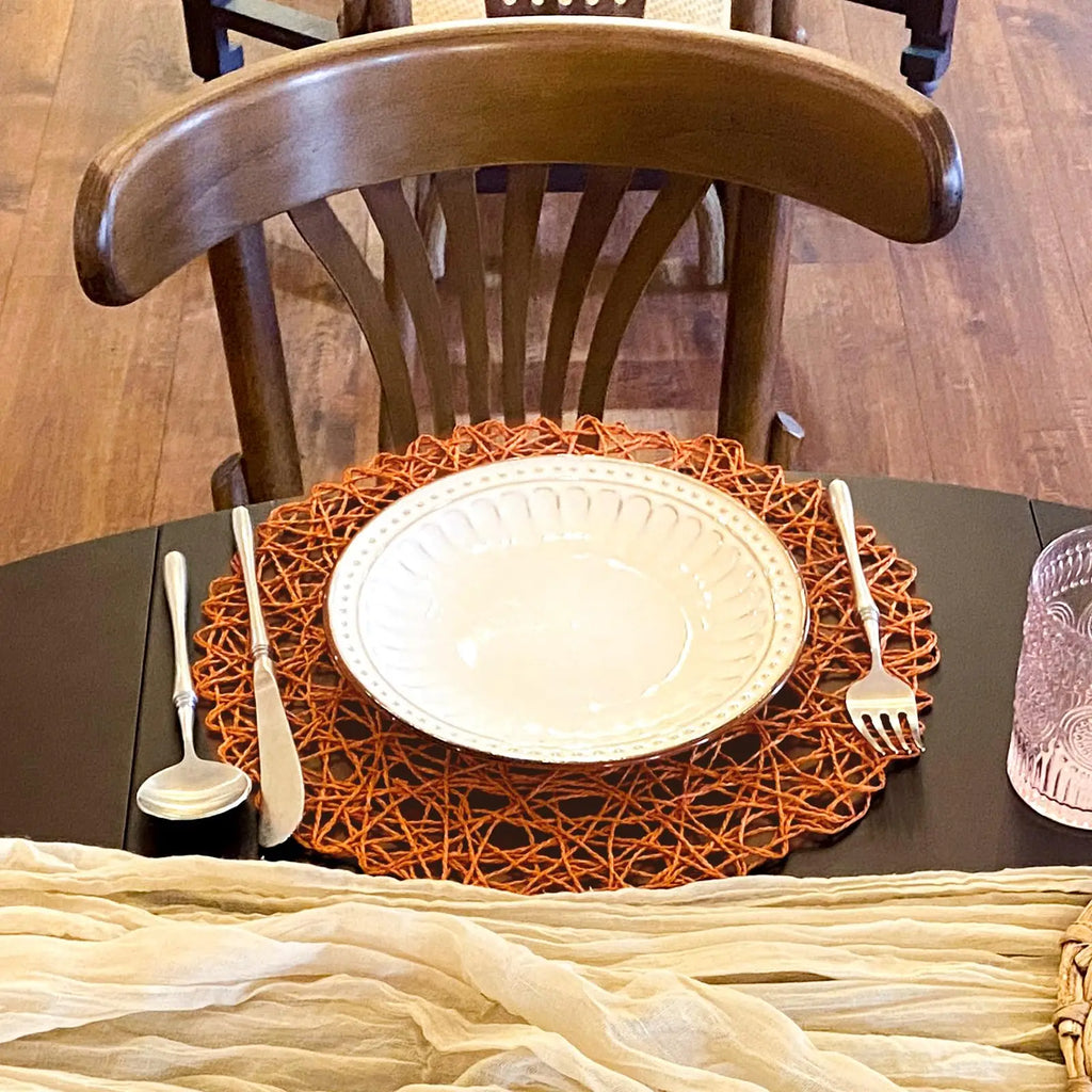 15'' Paper Braided Round Placemats Natural Non-Slip Heat Resistant Table Mats for Dining Tables Woven Indoor & Outdoor Placemats
