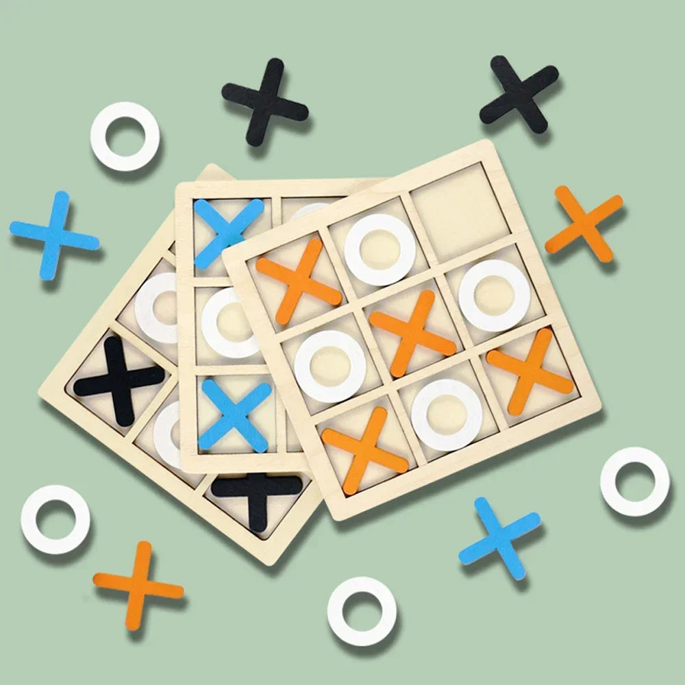 Wooden XO Tic Tac Toe Game Mini Chess Board Interaction Puzzle Training Montessori Educational Toys Gift for Kids Boy Girl