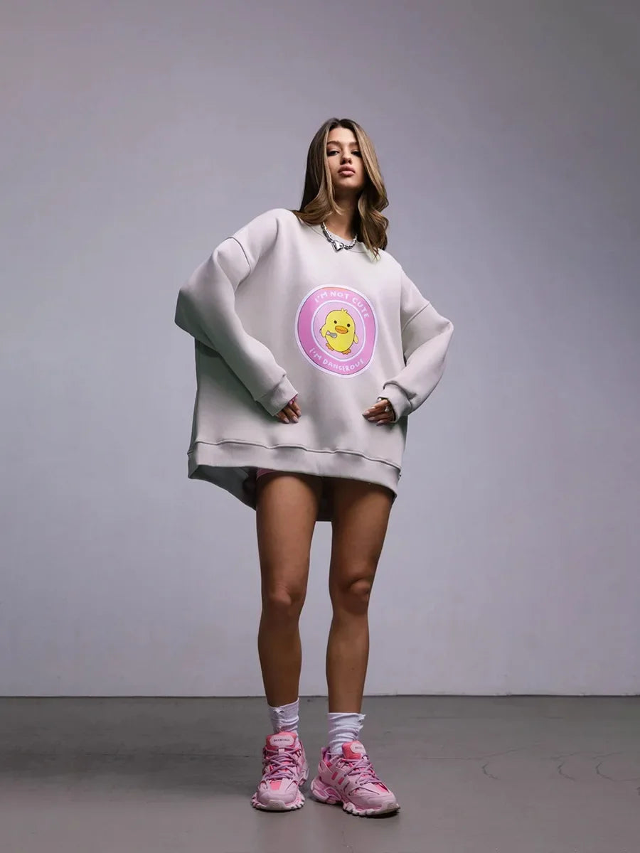 Bornladies Women's Loose Round Neck Sweatshirt Oversized Chic Printing Hoodies Casual Autumn Winter Warm Female Trendy PulloverT