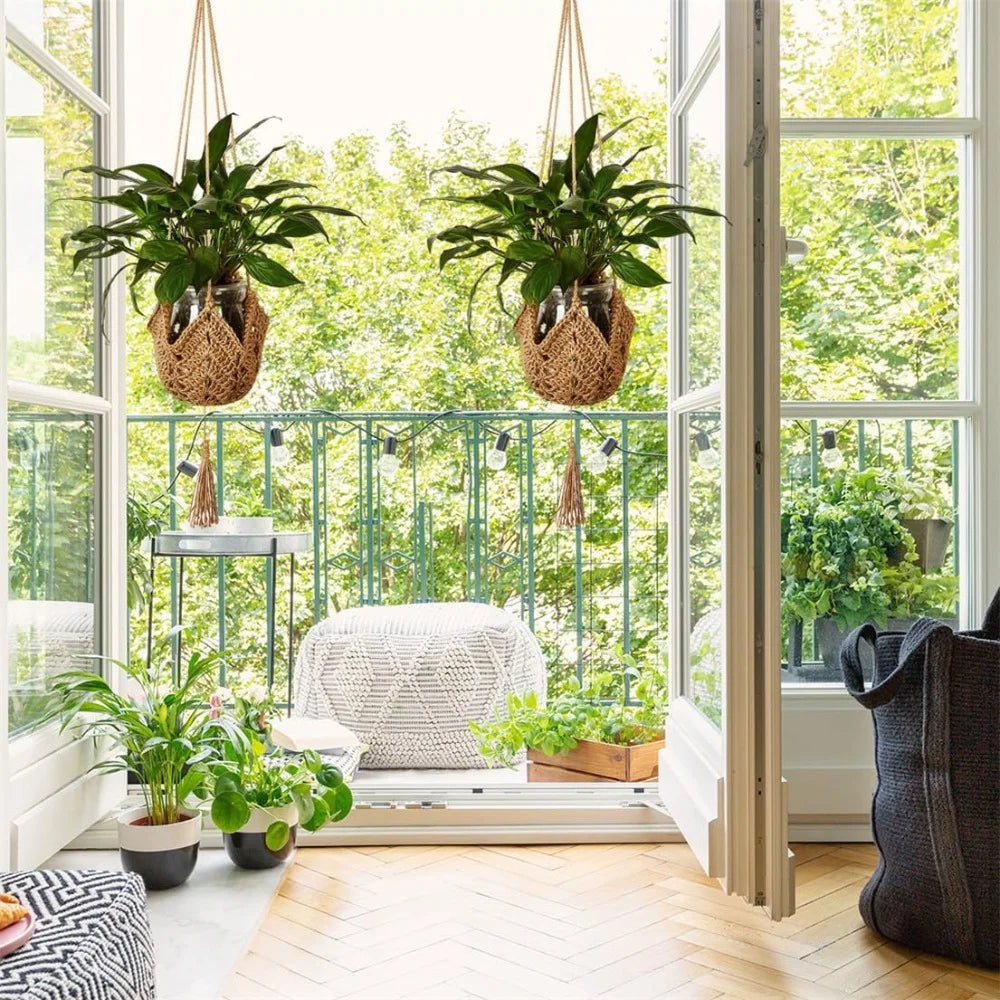 2 Pcs For Hanging Planters Baskets Jute Rope Macrame Plant Hanger Wall Hanging Flower Pot Holder with Hanging Hooks Home Decor