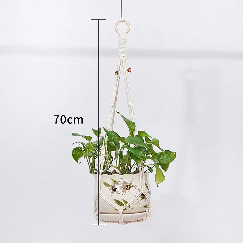 Handmade Macrame Plant Hanging Basket Garden Pots Holder Balcony Macrame Wall Hanging Decoration Knotted Lifting Rope Home Decor