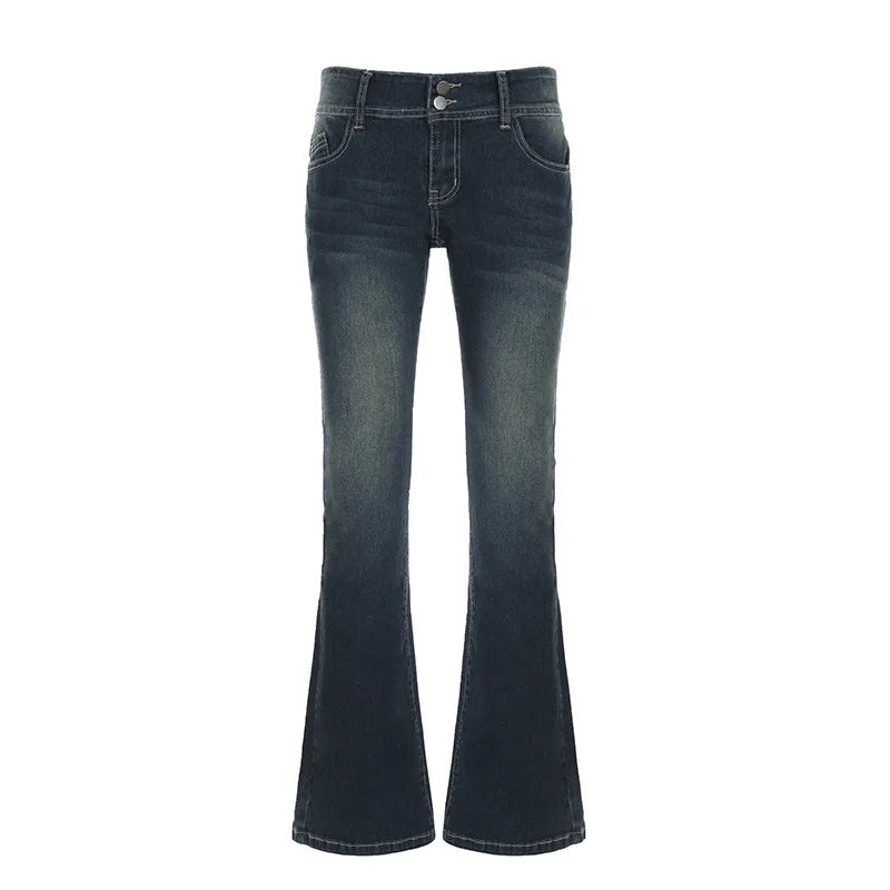 Vintage Y2K Flared Jeans Retro Button-Up Low Rise Casual Denim