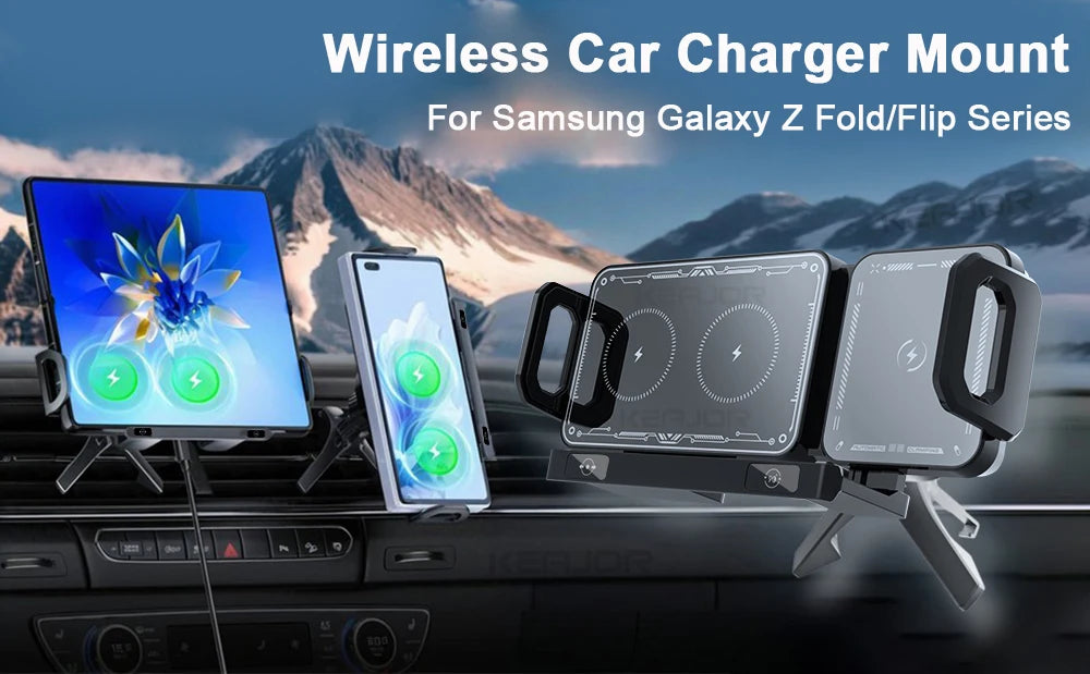 Fold Screen Car Wireless Charger For Samsung Galaxy Z Fold 6 5 4 3 2 Flip 6 5 4 3 Dual Coil Samsung Fast Charging Station