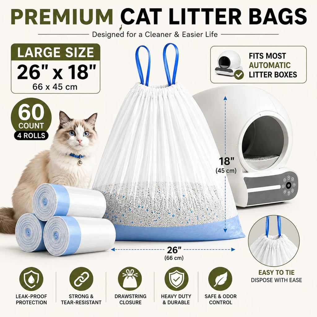 Automatic Cat Litter Box Liners 60PCS Drawstring Waste Bags