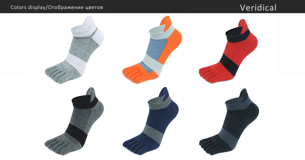 5 Pairs Five Finger Ankle Sport Socks Cotton Mens Striped Mesh Breathable Shaping Anti Friction No Show Socks With Toes EUR39-46