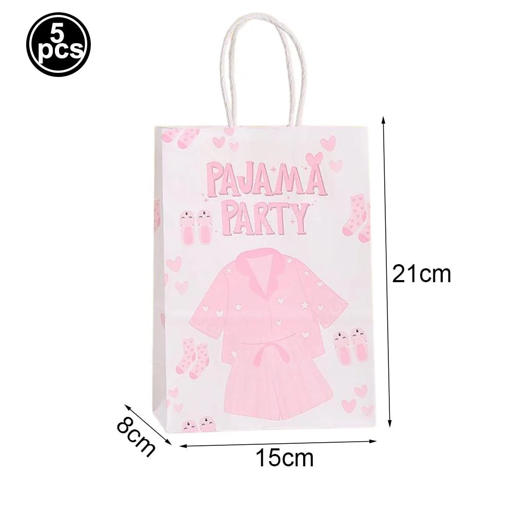 Pink Pajama Theme Candy Biscuit Snack Gift Bags with Handle Girls Night Birthday Party Baby Shower Decoration Supplies Gifts