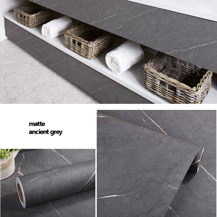 Matte Thick Gray Marble Pattern Waterproof Film Furniture Self-Adhesive Wallpaper Kitchen Countertop Oil-Proof Rock Wall Sticker