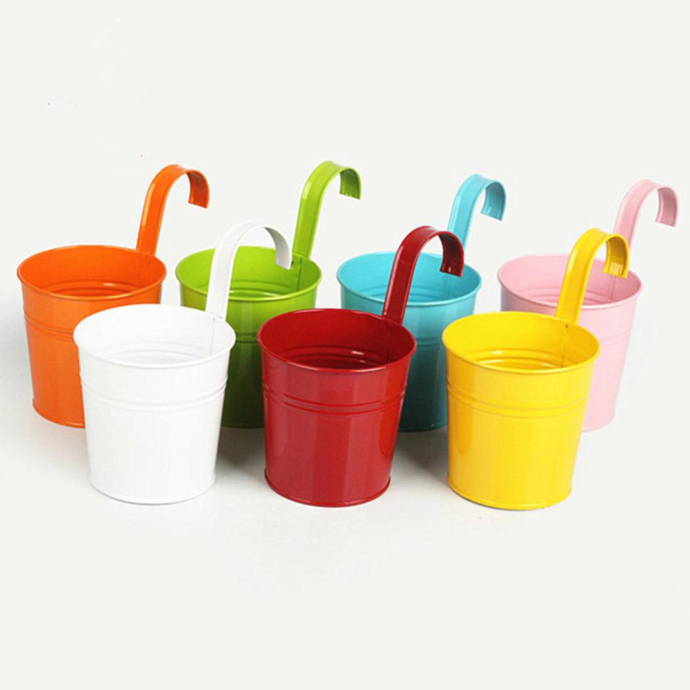 Hanging Flower Pot Natural Style Iron Metal Bucket Balcony Courtyard Home Decor Cafe Hook Wall Pot Flower Pot Garden Decoratiom
