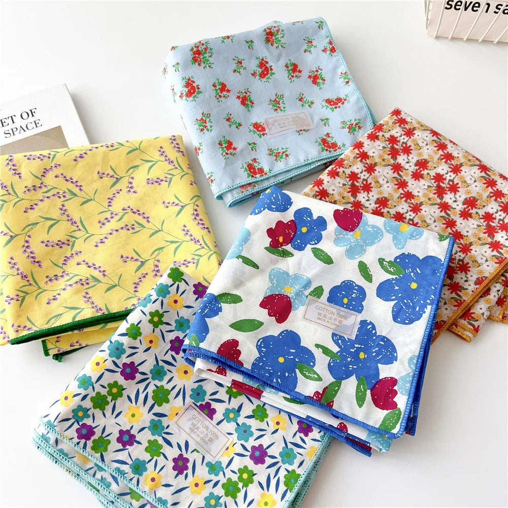 60cm Flower Print Cotton Bandanas Square Scarf Women Girls Headband Accessories Handkerchief Neckerchief Hairscarf Hairscarf