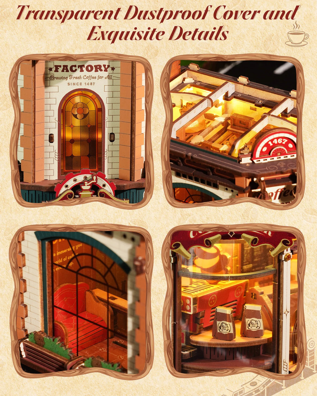 ROKR Wooden 3D Puzzle Dream Coffee Factory Music Box