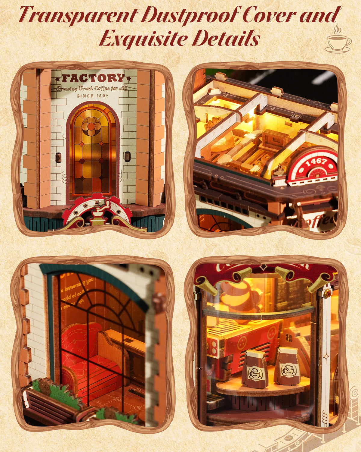 ROKR Wooden 3D Puzzle Dream Coffee Factory Music Box