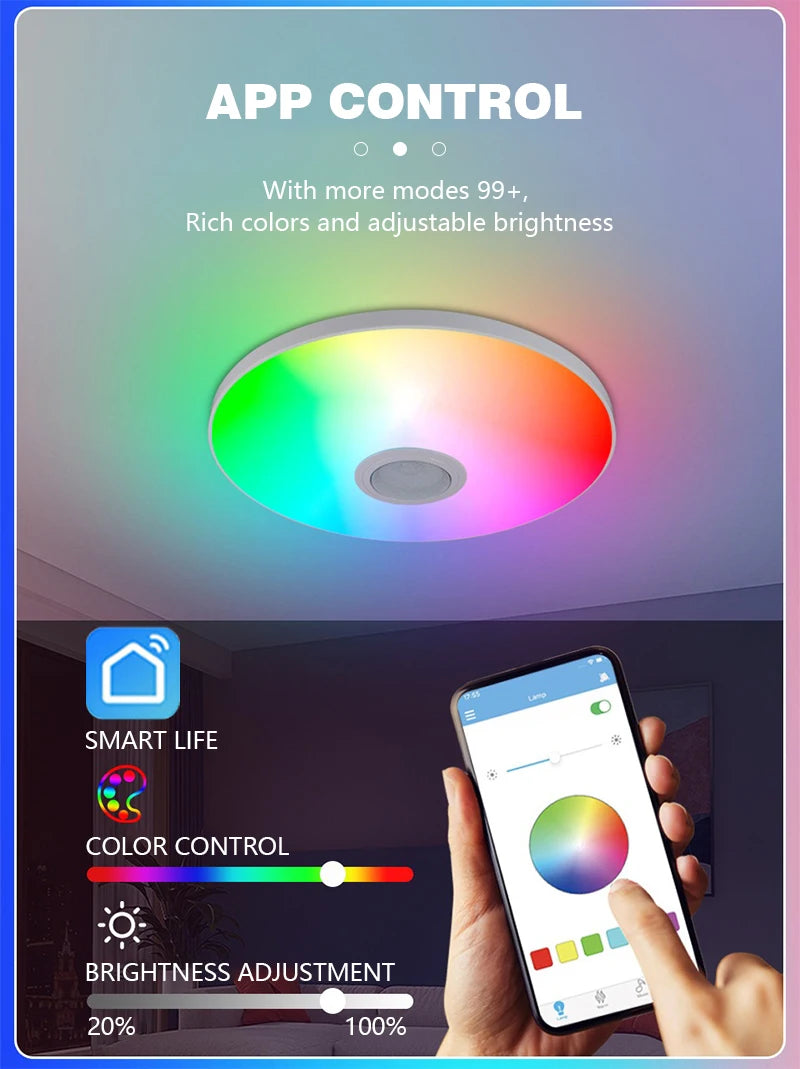 Tuya Smart Audio Ceiling Light APP Remote Control RGB Ambient Lamp Living Room Bedroom Home Decor LED Music Ceiling Lights