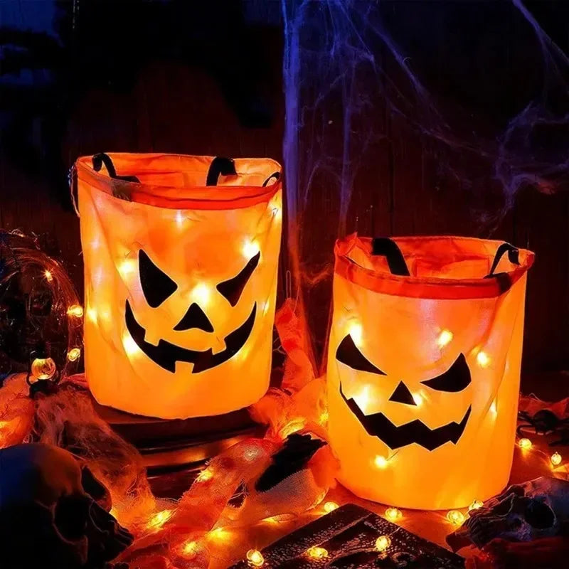 LED Glowing Pumpkin Candy Bag Reusable Halloween Christmas Treat