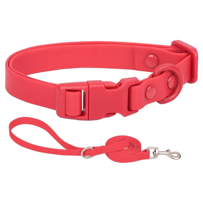 448B Waterproof Dog Collar Adjustable Length Macaron Color Pet Collar with Leash Large Dog Training Accessories